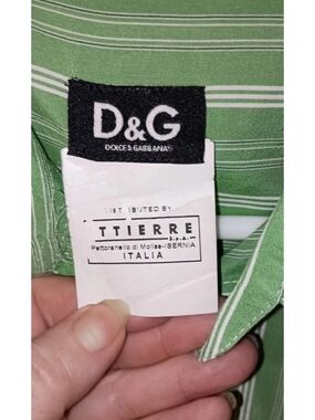 Dolce & Gabbana Green White Striped Button Down Dress Shirt Size XXL D&G